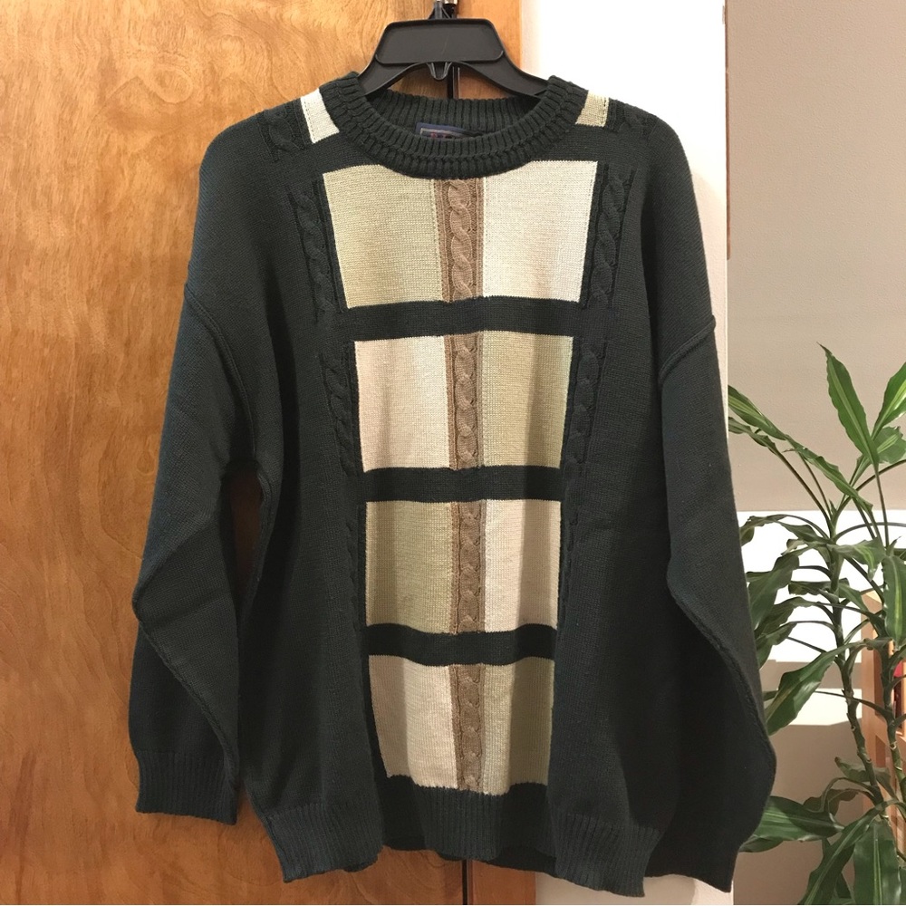 Vintage Mens Sweater Italian — Merino Wool & Acrylic — Pullover — Dark Green